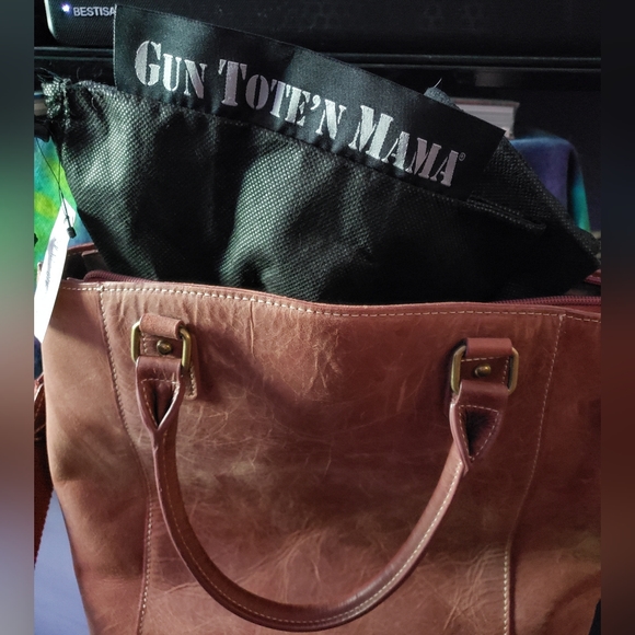 GTM Gun Tote'n Mamas CCW Purse Distressed Buffalo Leather Town Tote Brown - Picture 3 of 11